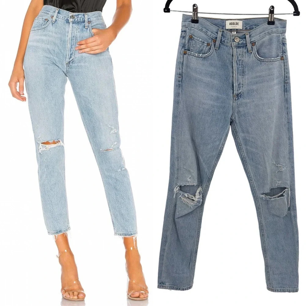 Agolde Jamie Jeans High Rise Classic Denim Shakedown Light Wash Blue Sizeโ 23